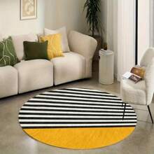 1 件黑白条纹圆形地毯，适用于客厅地毯、地毯、客厅地毯、小地毯、垫子、家居装饰、大客厅地毯、圆形地毯、客厅家居装饰、房间装饰、可洗地毯、毛绒地毯、毛绒地毯、秋冬地毯、厚实/毛绒