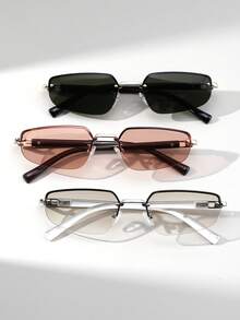 1副女士猫眼无框高品质Y2K百搭街头风时尚眼镜，适合海滩和度假几何形状時尚眼鏡 - 彩色 - 查看 6