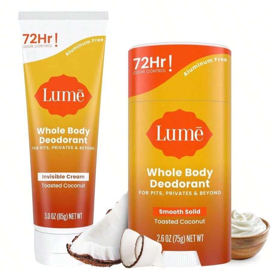 Lume Whole Body Deodorant - Invisible Cream Tube And Solid Stick - 72 Hour Odor Control - Aluminum Free, Baking Soda Free, Skin Loving - 30 Ounce Tube And 26 Ounce Solid Stick Bundle (Vanilla Bliss) - Dừa nướng - Xem 1