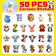 50 Huaiyuan Kawaii Big Eyed Animal Stickers - Waterproof, Reusable Decals With Whimsical Cartoon Designs For Laptops, Skateboards, Luggage, And Water Bottles - Bright Party Gifts And DIY Decorations, Fun Stickers