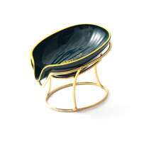 1 件豪华锻铁椭圆形肥皂盒，带金色铁架的装饰性浴室肥皂托盘，创意肥皂盒，时尚浴室和厨房水槽配件，带有瀑布排水孔，可保持肥皂干燥整洁，节省空间的台面整理器和防锈表面，适用于淋浴和台面整理，适用于浴室、厨房水槽 - 彩色 - 查看 16