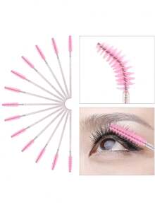 100 支一次性睫毛膏棒、用于睫毛延长的水晶眉刷、粉色睫毛刷（带容器） - 粉色 - 查看 10