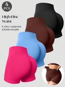 4pcs Women's Seamless Sports Shorts, Tummy Control & Butt-Lifting Yoga Boxer Briefs. - Nhiều màu - Xem 3