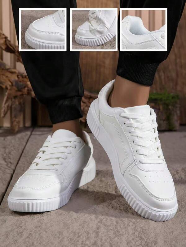 Zapatillas casuales de hombre con bloques de color, zapatos planos cómodos con cordones y suela suave para patinaje, calzado ligero y de baja altura para uso diario