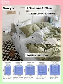 Bộ chăn ga gối ký túc xá 3 món siêu mềm màu xanh lá cây nhạt và trắng, bộ chăn ga gối đệm thoáng khí thân thiện với da dành cho phòng ngủ sinh viên, bộ chăn ga gối đệm có thể giặt khi trở lại trường - màu xanh lá - Xem 3