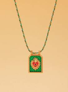 1pc Fashionable Minimalist Colorful Heart-Shaped Tarot Card Pendant Necklace, Suitable For Holidays Gift And Daily Wear