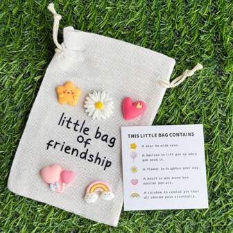 Cherished Friendship Gift Set - Small Hug Bag With Inspirational Poetry Card, Heart Balloons, Rainbows, Smile, Daisy Charms - Resin Material, No Electricity Needed - Ideal For Birthdays, Anniversaries, Christmas, New Year, Thanksgiving, Valentine'S Day Parties