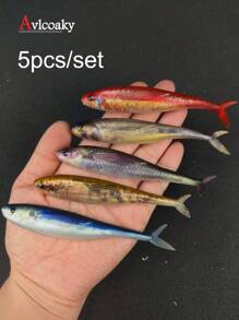 Avlcoaky 5件/套 12厘米 软塑料鱼饵 鲨鱼形游泳饵