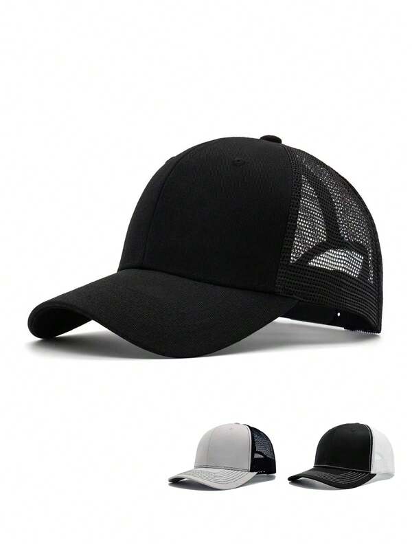 1 pieza Gorra de béisbol unisex lisa, gorra de camionero de malla, gorra casual ajustable con protección solar, adecuada para salidas de primavera, otoño, viajes, playa, fiestas