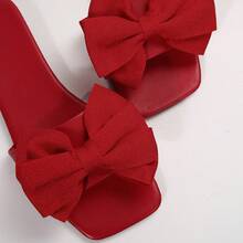 Women's Flat Square Toe Non-Slip Beach Slippers - Red Bow - View 8