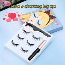 3 Pairs Magnetic Eyeliner & Lashes Set, 10 Styles, Easy To Wear, Reusable, No Glue Needed. Soft & Slim, Suitable For Holiday Parties - Black - View 5
