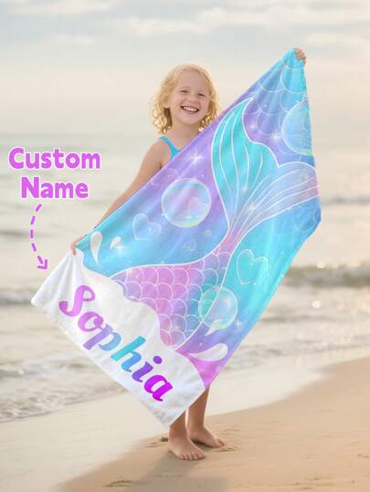 Personalized Kids Beach Towel,Summer Birthday Gift For Kids,Summer Vibes,Girls Beach Trip,Custom Beach Towel,Swimming Pool,Beach Decor