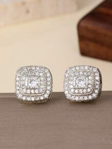 2 Stücke vintage quadratische Zirkonia besetzte charmante funkelnde Hip-Hop-Stil Ohrringe, elegante Unisex-Ohrringe geeignet für Halloween, Weihnachten, Saudi-Nationalfeiertag