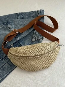 2025 Summer New Woven Chest Bag, Crossbody Bag, Fanny Pack, Travel, Versatile, Beach, Street Style Woven - Brown - View 6