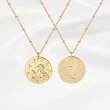 Zodiac Coin Embossed Choker Necklace Disc 12 Astrology Horoscope 14K Gold Plated Round Pendant Personalized Necklace Women Men - L 摩羯座(12月22日-1月19日) - 查看 2