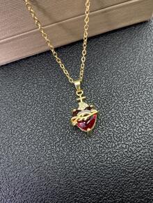 1/5pcs Set Jesus Sacred Heart Necklace, Women's Red Cubic Zirconia Cross Pendant Stainless Steel Chain Necklace, Religious Jewelry, Gift For Her - Sacred Heart Of Jesus - View 6