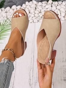 Women's Retro High Heel Sandals, Versatile Platform Slip-On Sandals With Open Toe And Heel. New Summer Casual Wedge Thick Heel Sandals, Suitable For Outdoor Activities, Camping, Beach Vacation, As Well As Parties And Gatherings. - Khaki - View 1