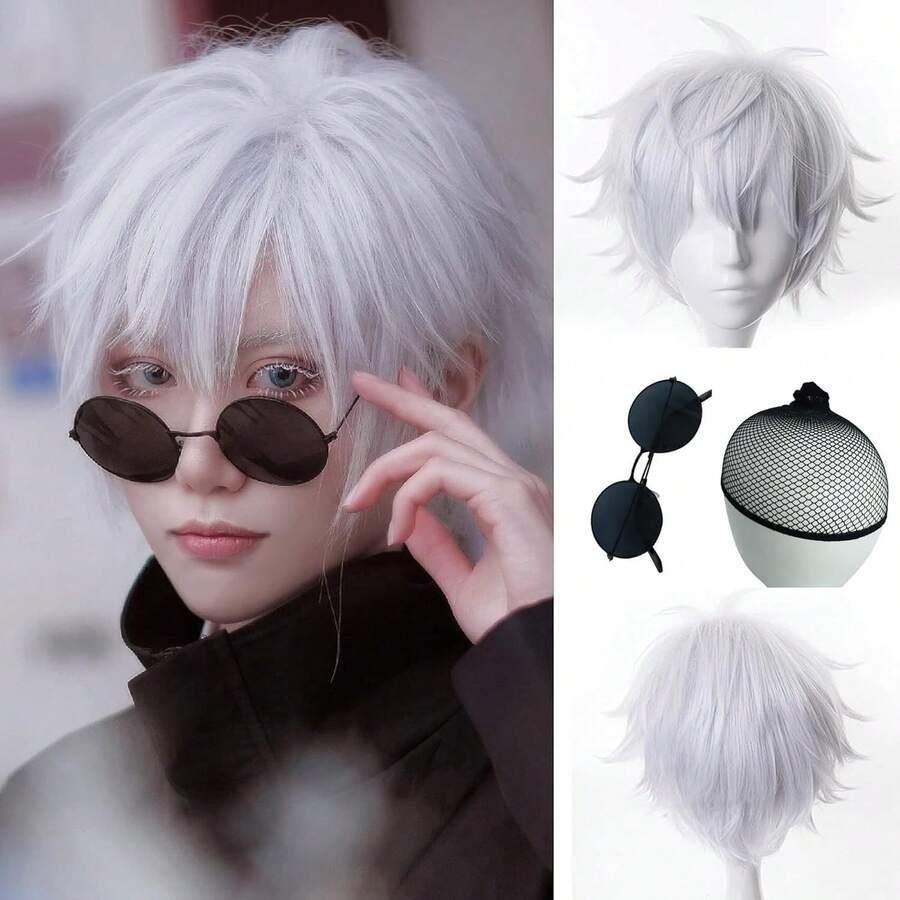 Women Short Silver White Layered Synthetic Wig Fluffy Messy Cut Side Bangs Wig For Cosplay Party Daily Costume - Silver Gray - View 1