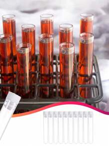 10pcs Halloween Party Transparent Plastic Test Tubes With Caps, Red Liquid Containers, Unbreakable, Suitable For Vampire Party, Science Experiments, Party Decorations, Candy Storage, Role Play