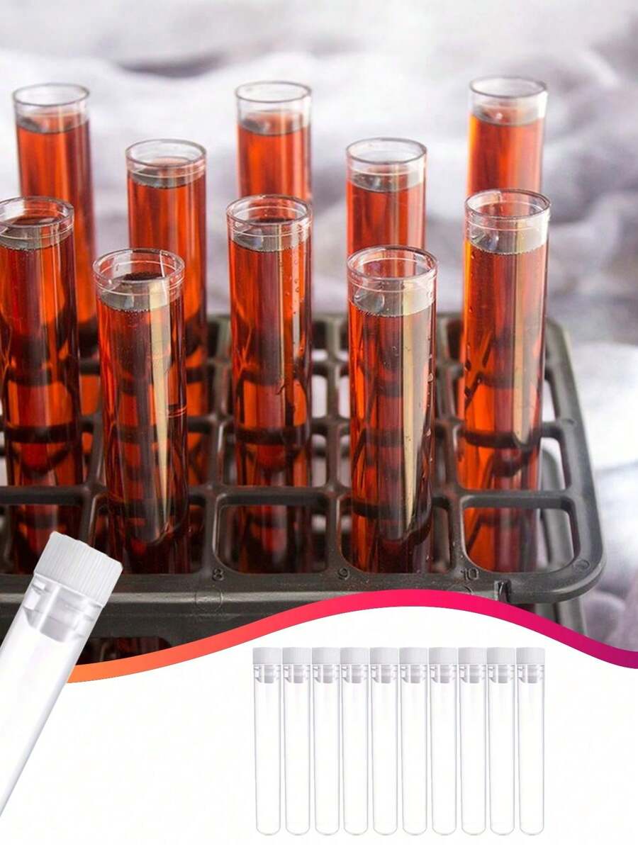 10pcs Halloween Party Transparent Plastic Test Tubes With Caps, Red Liquid Containers, Unbreakable, Suitable For Vampire Party, Science Experiments, Party Decorations, Candy Storage, Role Play