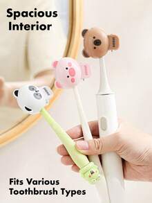 Funda protectora para cepillo de dientes con diseño de animales lindos - Estuche de viaje a prueba de polvo y transpirable, base inclinada para higiene, se ajusta a todos los cepillos de dientes (4 estilos), adecuado para uso diario, viajes, hotel, exterior, decoración del baño del hogar. De vuelta a la escuela.