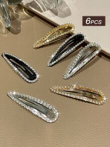 6pcs Women's Elegant Sparkling Crystal Hollow Water Drop Shaped Hair Clips, Suitable For Party, Recommended As Women's Hair Accessory Gift, Claw Clips, Hair Claws, Hair Slide, Hair Barrettes, Rave Accessories - Multicolor - View 5