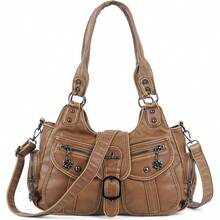 Hobo Bags For Women Vegan Leather Shoulder Purses And Handbags Ladies Roomy Tote Bags Purse With Crossbody Strap - 2-棕色 - 查看 1