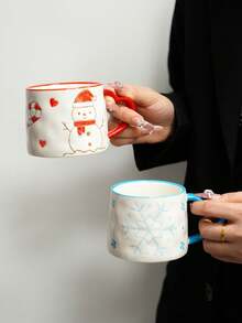 1 件圣诞陶瓷杯，欧洲节日图案礼品咖啡杯，带雪花和圣诞树的可爱少女陶瓷杯，心形创意手绘咖啡杯，圣诞礼物 - 彩色 - 查看 7