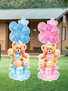 Gender Reveal Decorations 2 Sets Gender Reveal Yard Signs With Stakes - Classic Plastic Outdoor Decorations, Blue & Pink Bear/Elephant Designs, "He" & "She" Balloons, Perfect For Boy Or Girl Newborn Welcome Party, Gender Reveal Party Supplies | Classic Style Decor | Easy Setup Decorations - Multicolor - View 4