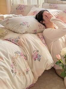 3 件套加厚涤纶清新印花可水洗床上用品套装,适合男孩和女孩宿舍,包括 1 个羽绒被套和 2 个枕套(无填充物) - 彩色 - 查看 11