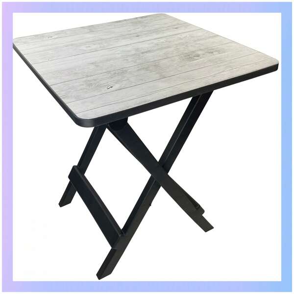 Grey Wood-Grain 19-Inch Plastic Folding Outdoor Camping Side Table, Adjustable Height, Size 18.00 X 18.00 X 19.00 Inches