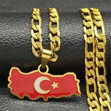 قلادة علم خريطة تركيا للرجال من الفولاذ المقاوم للصدأ باللون الذهبي والفضي، مجوهرات هيب هوب هدية لبلد تركيا - نجمة - مشاهدة 2