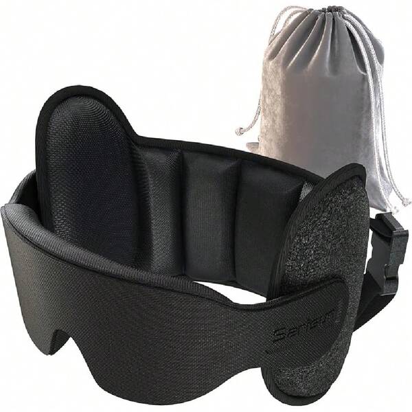 Upgraded Travel Pillow, U-Shaped Airplane Head Strap For All Heights, 360 °   Support, 3D Sleep Mask, 100% Light Blocking, Long Flights Essentials Headrest, Stop Bobblehead, Black