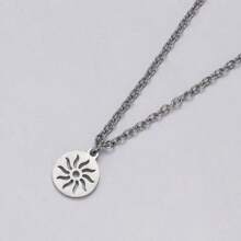 1pc New Geometric Pendant Necklace, Sunflower Amulet Stainless Steel Necklace, Hip-Hop Versatile Accessory - Silver - View 2