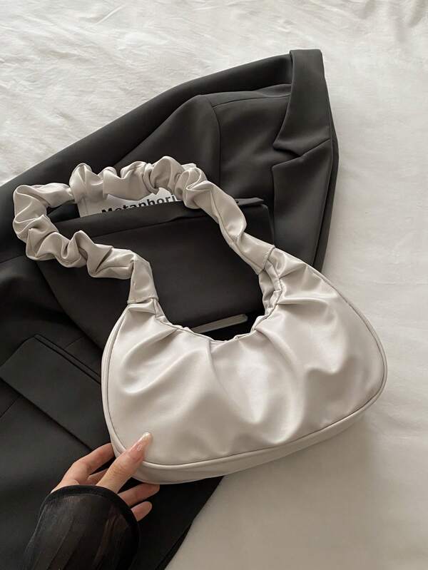 1pc Solid Color Pleated Design Shoulder Strap Cloud Bag, Fashionable And Versatile Shoulder Bag, Suitable For Travel, Commute, Shopping And Daily Use