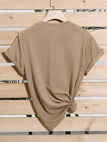 Playera camiseta basica dama mujer manga corta cuello redondo y2k aesthetic regular casual comoda fresca ligera suave moderna juvenil primavera verano dia noche playa calor picnic oficina brunch diario calle salidaimitacion algodon - Café integral - Ver 2