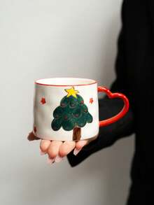 1 件圣诞陶瓷杯，欧洲节日图案礼品咖啡杯，带雪花和圣诞树的可爱少女陶瓷杯，心形创意手绘咖啡杯，圣诞礼物 - 彩色 - 查看 13
