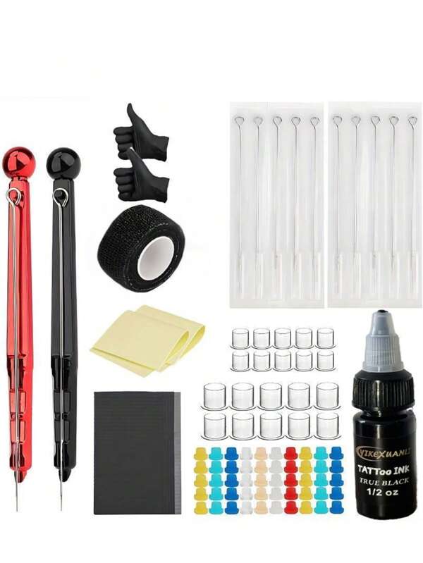 Tattoo Kit With Dotting Tool And Liner Pen, Includes 15ml/0.5oz Tattoo Ink, Tattoo Practice Skin, Black Tattoo Wrap, Tattoo Supplies (Random Color), Suitable For Tattoo Artists And Beginners