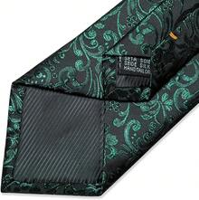 Silk Floral Necktie Set With Tie Clip, Handkerchief & Cufflinks - Black Green Floral - View 3
