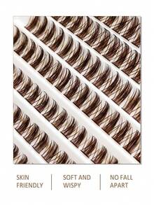 Rikuaild 150pcs D-Curl Sparse Brown Cluster False Eyelashes, Cartoon Style, Fluffy Individual False Lashes, Natural Brown Soft False Eyelashes, DIY Eyelash Extension Makeup - D - Xem 3