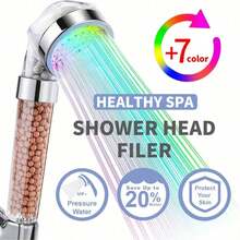1pc LED Filtered Shower Head, LED Glowing Shower Filter, Negative Ion Water Filter Shower, Can Filter Impurities In Water, RGB Lights Automatically Adjust According To Water Temperature, Water-Saving And Energy-Efficient Shower, Suitable For All Skin Types, Bathroom Accessory. - Multicolor - View 2