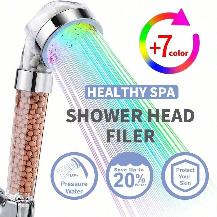 1pc LED Filtered Shower Head, LED Glowing Shower Filter, Negative Ion Water Filter Shower, Can Filter Impurities In Water, RGB Lights Automatically Adjust According To Water Temperature, Water-Saving And Energy-Efficient Shower, Suitable For All Skin Types, Bathroom Accessory.
