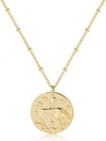 Zodiac Coin Embossed Choker Necklace Disc 12 Astrology Horoscope 14K Gold Plated Round Pendant Personalized Necklace Women Men - D 金牛座(4月20日-5月20日) - 查看 1