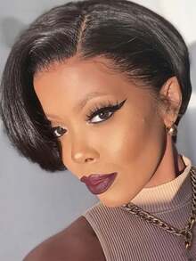 Women's Short Straight Pixie Cut Human Hair Wig - 150% Density 13x4 Lace Front Natural Black To Burgundy Gradient Sleek & Elegant Style For Daily & Party Wear, All Ethnicities, Special Occasion Wig Stylish Short Wig