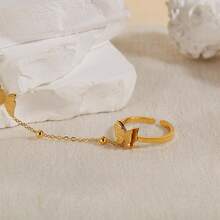 1 件时尚不锈钢哑光蝴蝶开口戒指配手链 - 彩色 - 查看 9