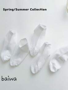 KIT 3 Meias Infantis Cano Médio Unissex – Preto e Branco, Tamanhos 4-6 e 8-10 Anos - Branco - Visão 2