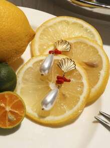 1 pieza Pendientes de acero inoxidable con diseño de concha dorada y estrella de mar para mujer, accesorio de vacaciones en la playa, accesorio femenino, adecuado para atuendos de verano que aumenten la dopamina