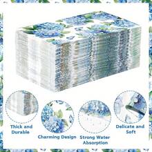 100 Pcs Hydrangea Paper Napkins 2 Ply Watercolor Blue Floral Butterfly Disposable Absorbent Hand Towels Spring Guest Napkins For Seasonal Wedding Lunch Dinner Bathroom Kitchen Supplies Decorations - 100Pcs Blue Hydrangea Paper Napkins - 查看 2