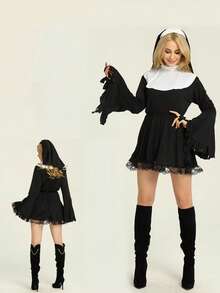 1件/3件 - 成人修女服装套装，女士圣女牧师角色扮演服装头饰套装，修女服装采用优质透气氨纶和涤纶制成，弹性佳，柔软舒适，易于穿戴。此外，服装轻盈，不会给您带来沉重的负担，可长期穿着。万圣节 - 彩色 - 查看 7