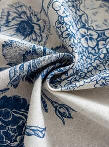 1 件蓝色花卉流苏桌布，复古风格，带流苏，涤纶纤维材质，可水洗，适用于床头柜、餐桌、咖啡桌、沙发套、农舍家居、家庭用餐、厨房、晚餐、派对、感恩节、秋季装饰、四季装饰 - 藍色 - 查看 6